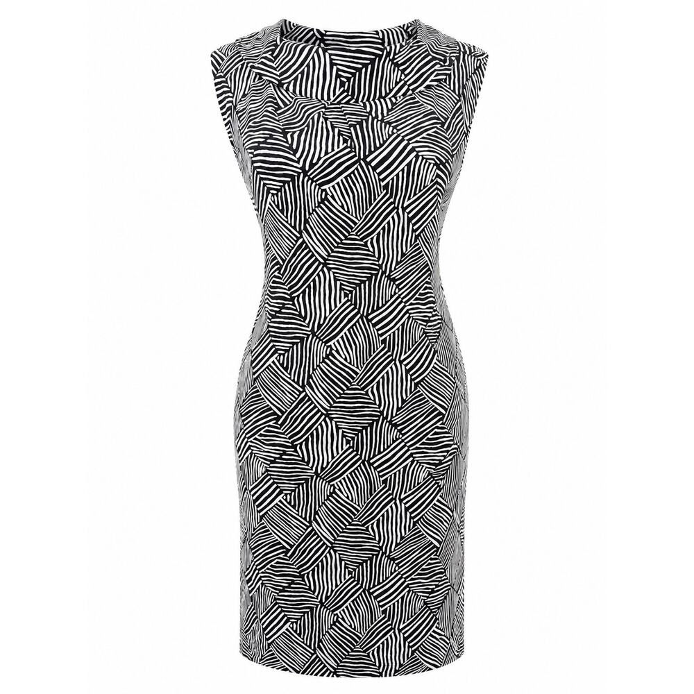 Katherine Way Black White Geometric Shift Dress XL Sleeveless Stretch Resort